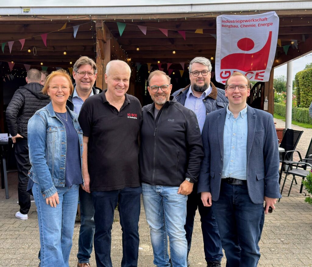 Foto CDU-Fraktion (Gruppenbild von links nach rechts): Dunja Boden, Marco Morten Pufke, Mario Unger (IGBCE Weddinghofen), Volker Wagner (IGBCE Oberaden), Stephan Wehmeier, Torsten Goetz.