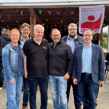 Foto CDU-Fraktion (Gruppenbild von links nach rechts): Dunja Boden, Marco Morten Pufke, Mario Unger (IGBCE Weddinghofen), Volker Wagner (IGBCE Oberaden), Stephan Wehmeier, Torsten Goetz.